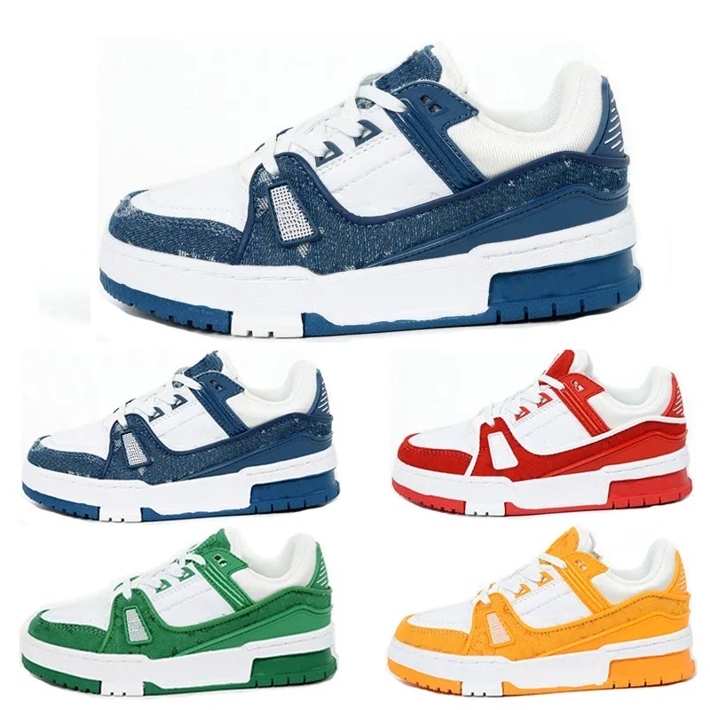 Kids Designer Trainer Sneaker Luxury Toddlers Casual Shoes Vintage denim M0N0GRAM-embossed grained Calf Leather Soft Timeout Little Children Shoes