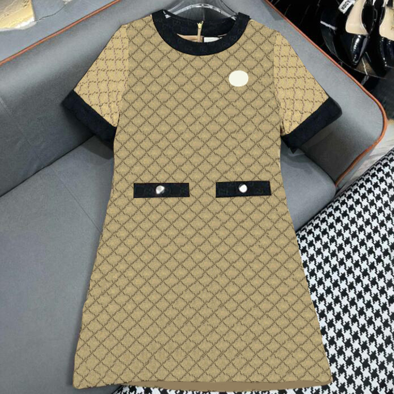 Women Casual Dresses Sexy Lady Letters Print Dress Summer Short Sleeved Skirts Single Breasted Long Skirt with Belt-image-877925176