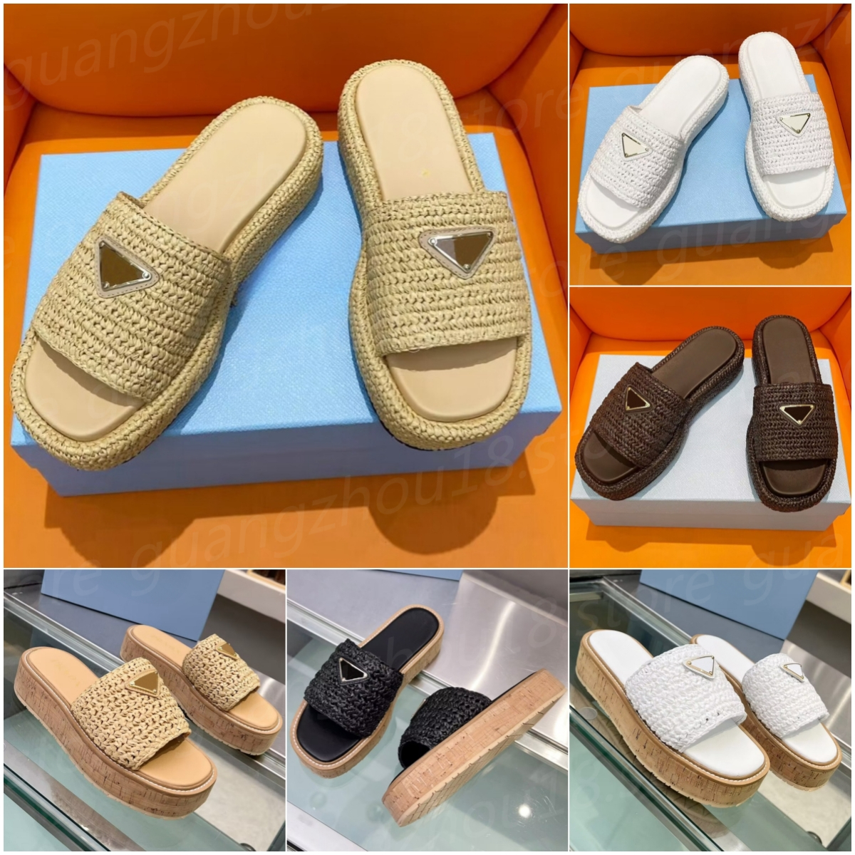 10A Premium Designer Platform Slippers Women's Summer Woven Slippers with Bark Pattern Holiday Beach Shoes 22870 26913-image-954912431