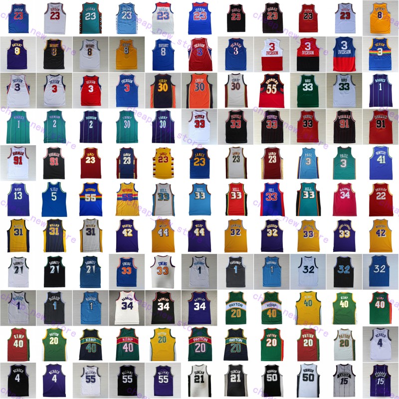 Classic Retro Basketball Jersey Vintage Iverson Nash Anthony Ewing Carter McGrady Hardaway Garnett Malone Mutombo Bibby Kemp Payton Barkley Williams