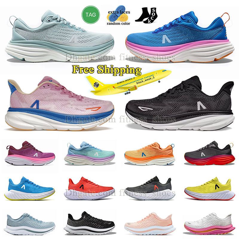 Hokas Clifton 9 Kawana Running Shoes Free Shipping Mens Womens Shoe Bondi 8 One One Bondi8 Black White Light Blue Grey Pink Walking Trainers Dhgate