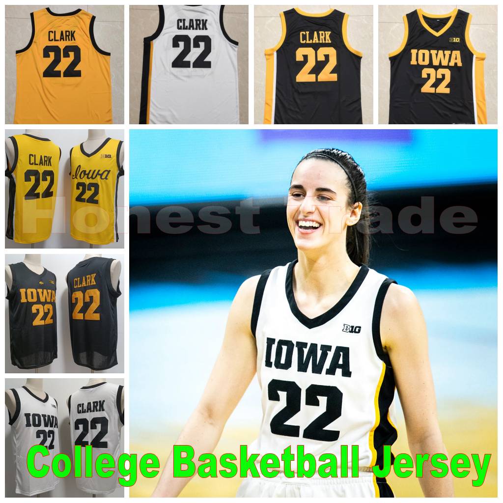 College Iowa Hawkeyes 22 Caitlin Clark Maillots de basket-ball pour hommes Clark Jaune Blanc Maillot de basket-ball cousu