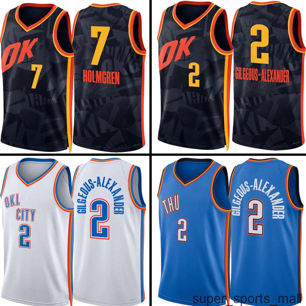 Shai Gilgeous-Alexande Oklahomas City Thunders Basketball Jerseys Chet Holmgren Stitched 2023 24 Mens Youth Kid Basket Shirt Black White-image-955375443