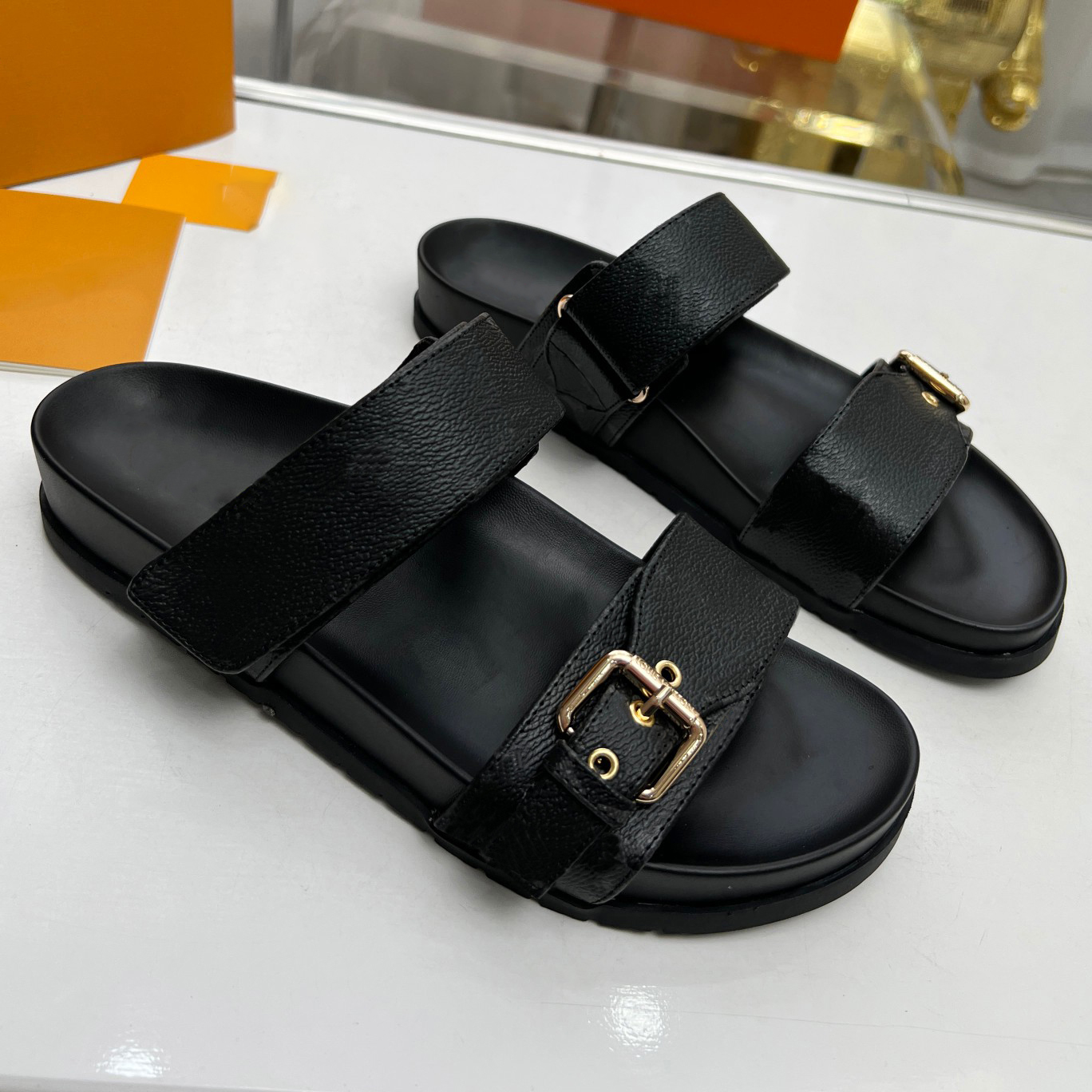 Designer sandals fashionable and versatile pattern Velcro summer flat shoes, women&#039;s sandals-image-955895596