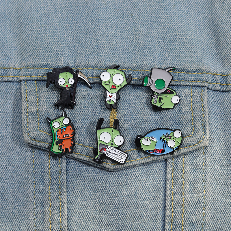 Invader ZIM Brooch Enamel Pins Funny Cartoon Animation Metal Badges Lapel Accessories Jewelry Pin Gift for Kids-image-955912515