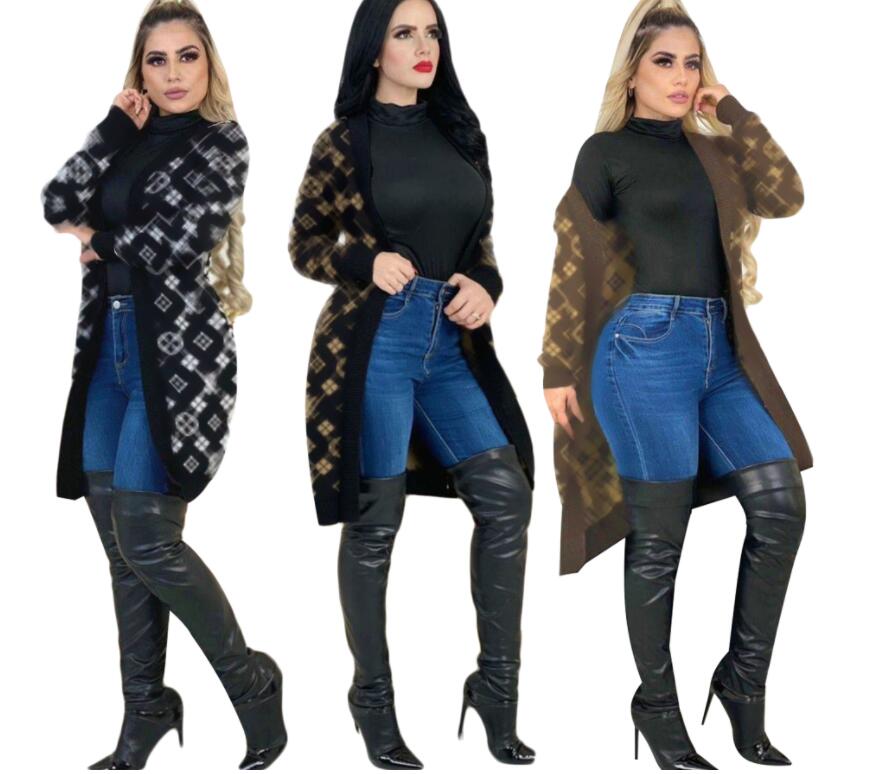 Women&#039;s Sweaters V -neck Knit sweatshirt Medium length Cardigan hooded Hoodies full letter print Casual Double pockets Warm Outerwear-image-998596437