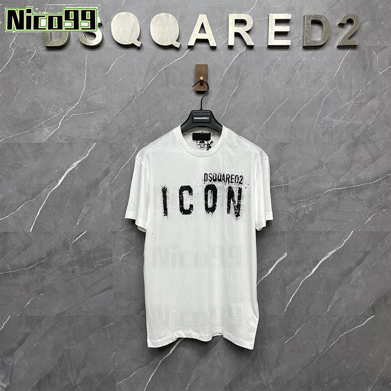 Gradient splash ink D2 letters cotton round neck simple versatile summer men and women casual fashion plus size T-shirt-image-851719077