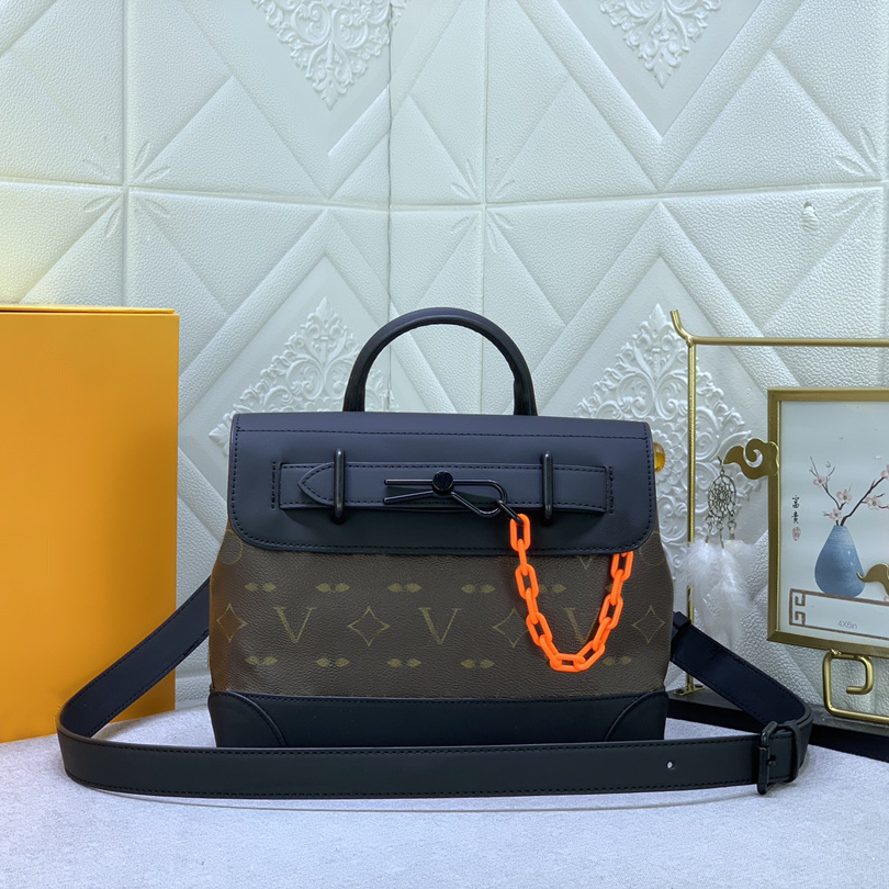 New Men's Steamer Embossed Chain Cap Postman Bag Design Fashionable Shoulder Bag High quality leather Lock Cap Mini Postman Shoulder Bag-image-956389592