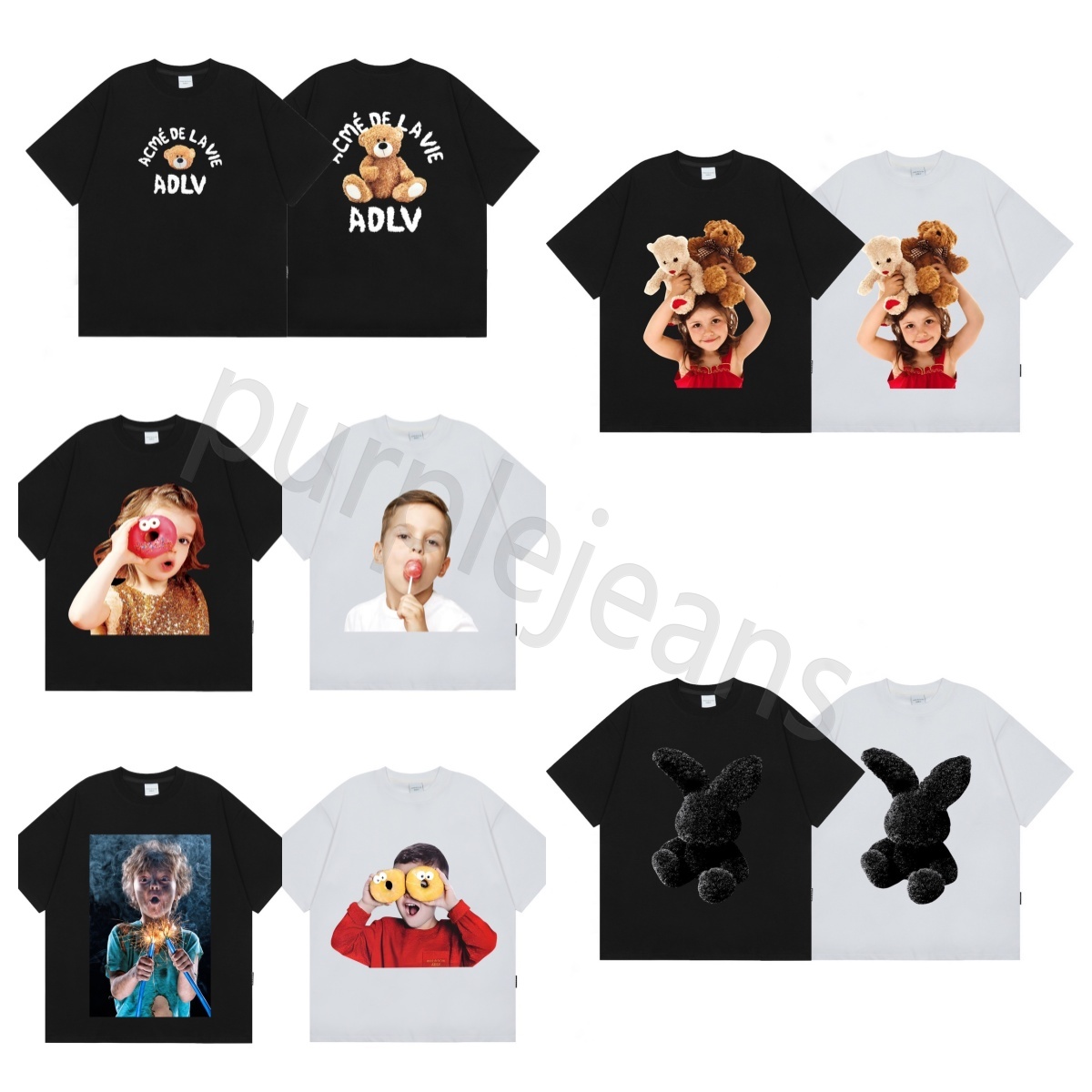 Men's T Shirts 2024 Classic Fashion ADLV Baby Face Shirt Simple Letter Logo Loose Short Sleeved Boy Girl Princess Doughnut T-shirt-image-956231132