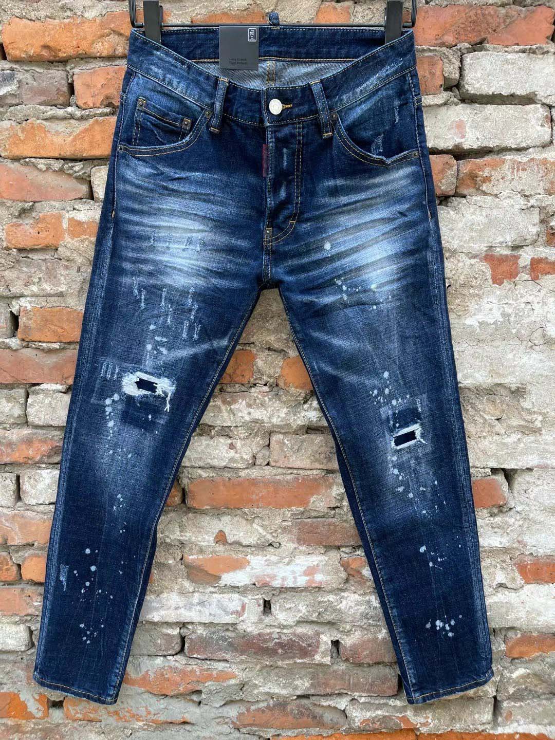 Mens Cool Designer fashion Pencil Jeans Skinny Ripped Destroyed Stretch Slim Fit Hop Hop Pants With Holes For Mens-image-572487220