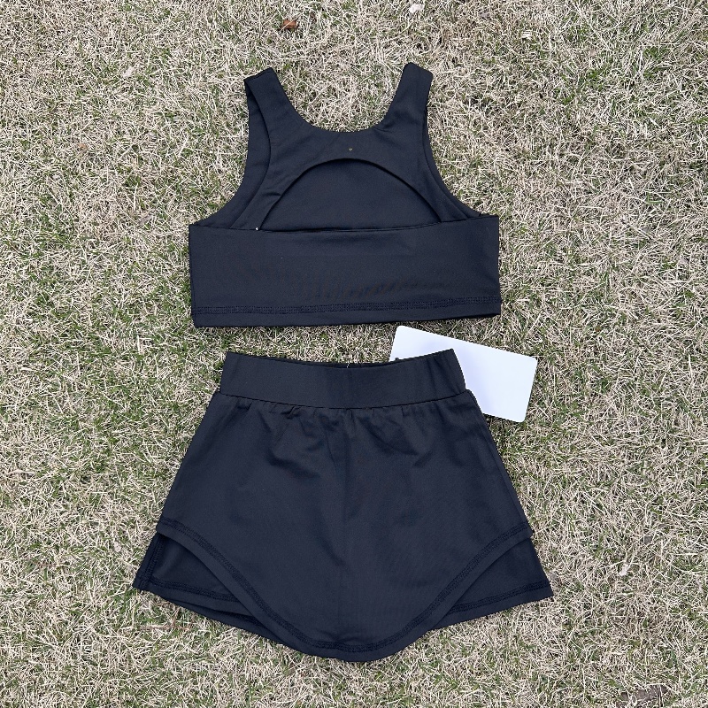 Summer Kids Yoga Top+Flowy Shorts Outfits Girls Sportswear Lined Fitness Wear Short Pants Girls Running Elastic Yoga Set-image-959412255