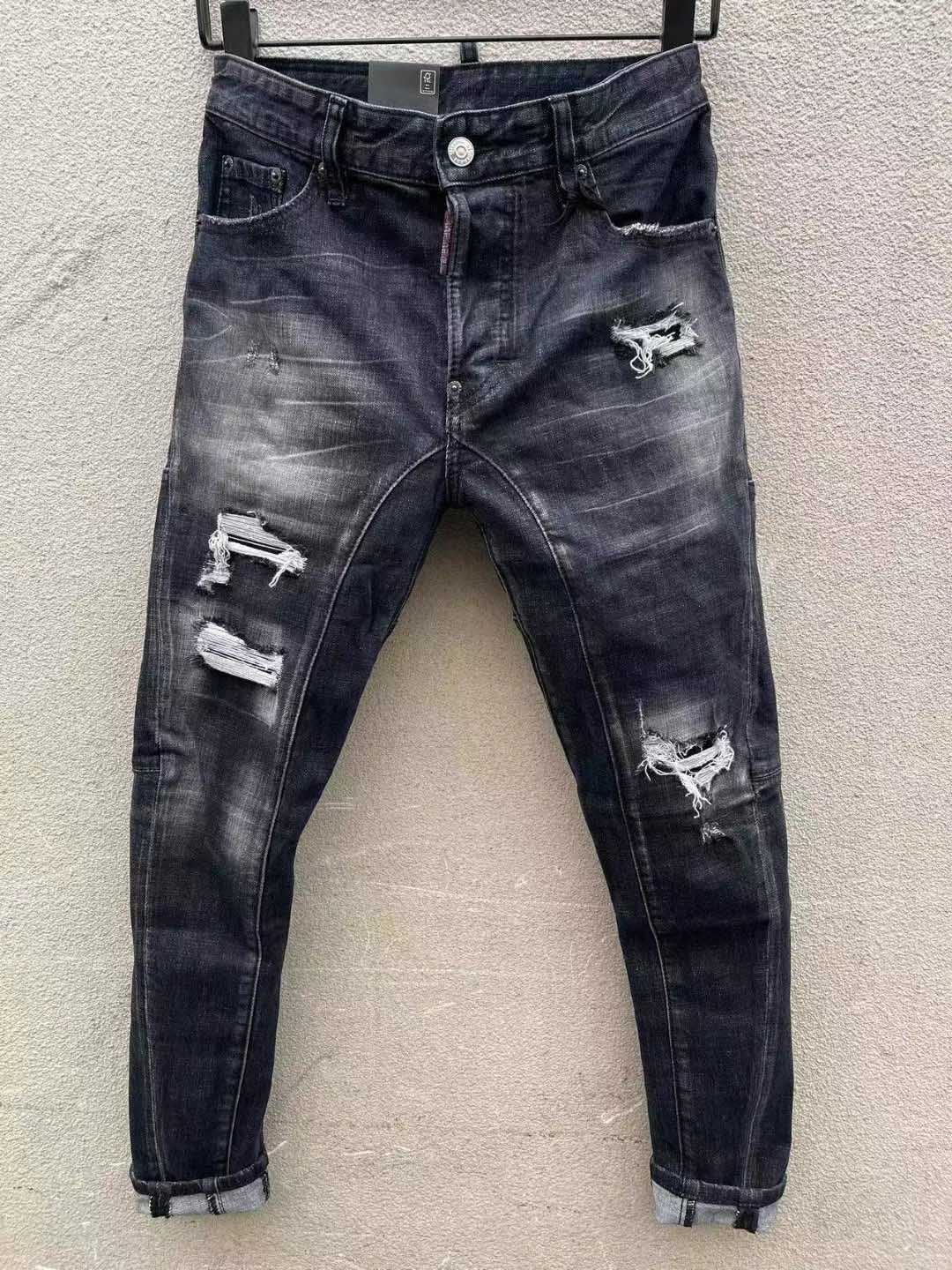Mens Jeans For Guys Rip Slim Fit Skinny Man Pants Orange Star Patches Wearing Biker Denim Stretch Cult Stretch Motorcycle Trendy Long Straight Hi-image-901648617