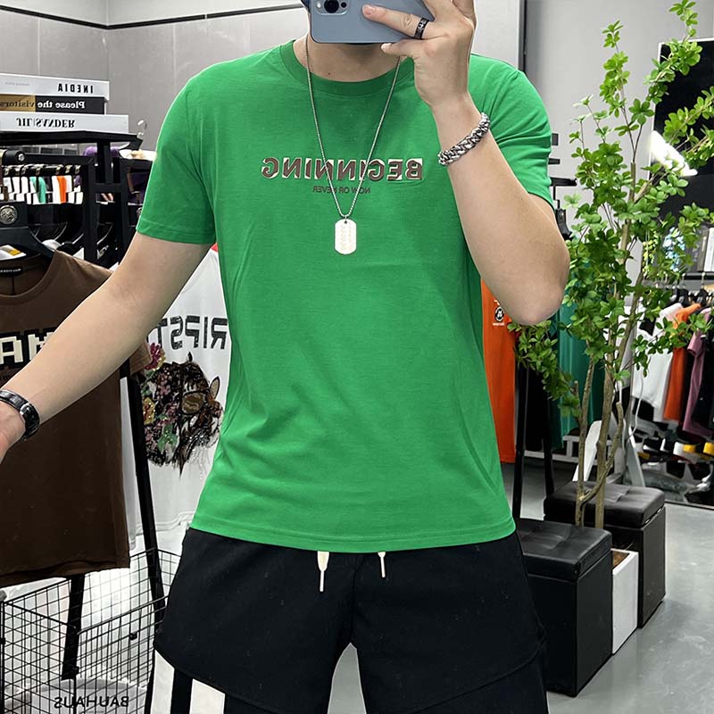 Été nouveau T-shirt hommes lettre impression casual col rond t-shirts tenue quotidienne coton marque à la mode mâle hauts grande taille 7xl vêtem