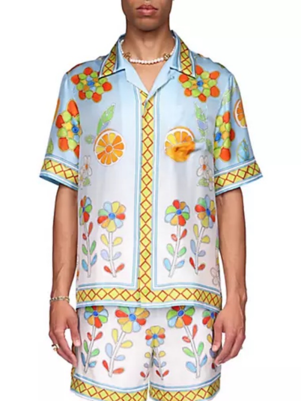 Casablanca Yoruba Flowers Silk Sets Men and Women Designer Tracksuits Beach Shirts Loose Shorts-image-736562919