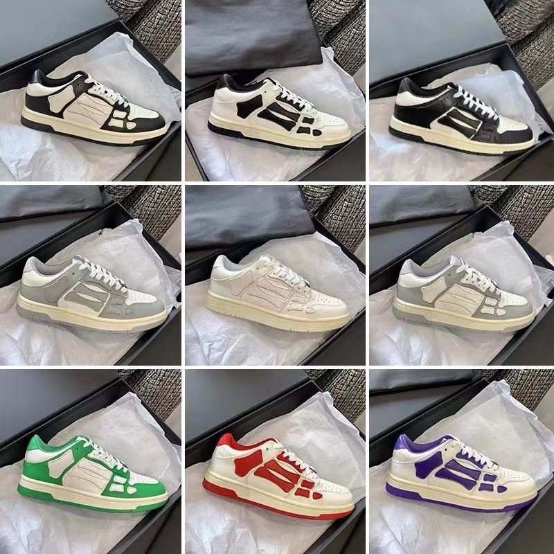 Running Shoes Women Designer Casual Shoe Skel Top Low Bones Leather Sneakers Luxury Skeleton Blue Red White Black Green Gray Brown Trainer Size 3-image-956820128