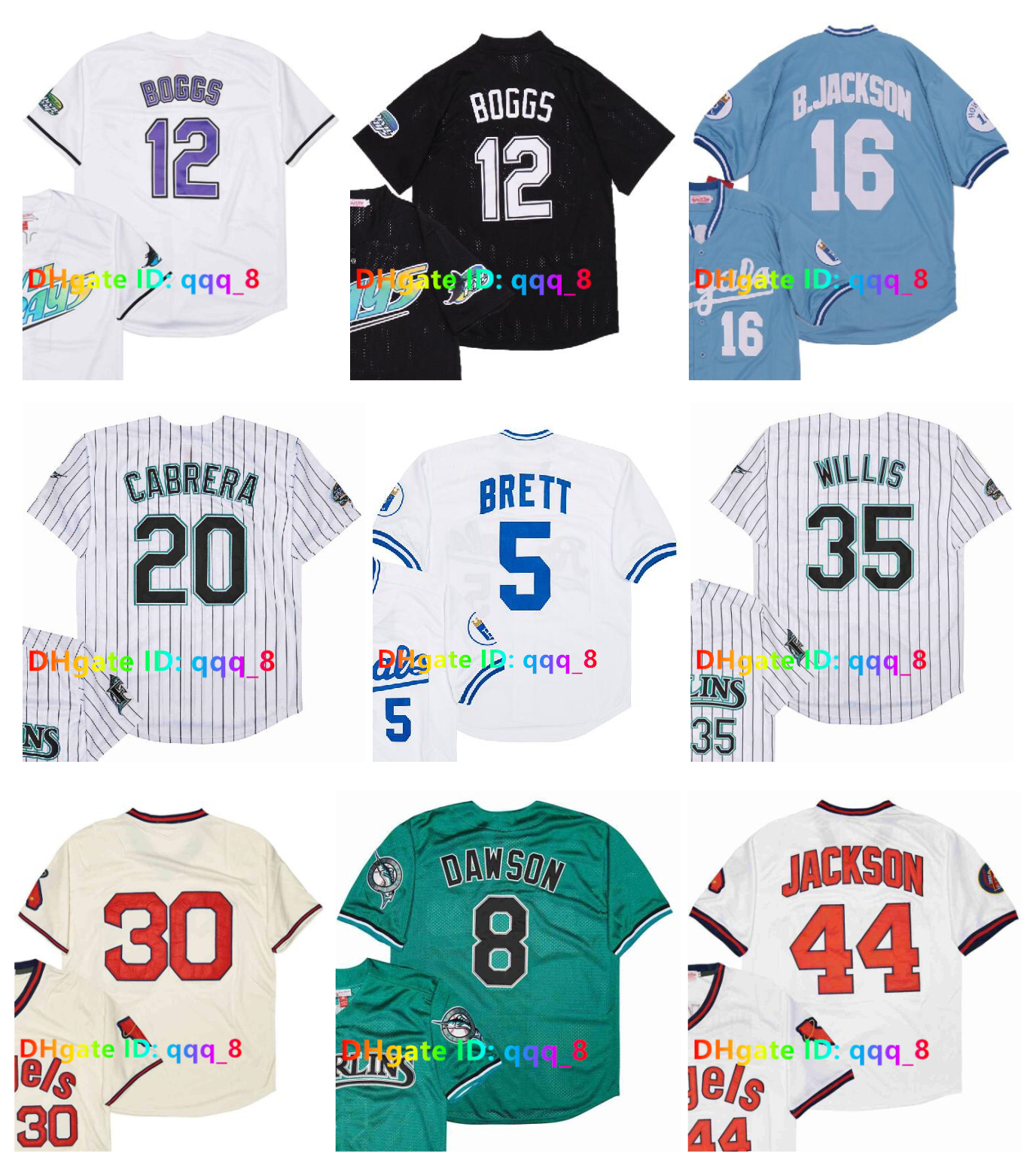 Maillot de baseball Mitchell et Ness Devil Rays Wade Boggs 99 Rick Vaughn Reggie Bo Jackson 20 Miguel Cabrera Dontrelle Willis Nolan Ryan Bleu Bl