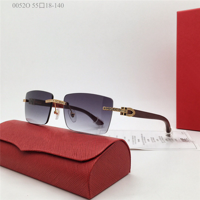 New fashion design square sunglasses 0052O diamond version rimless frame wooden temples simple and popular style outdoor UV400 protection glasses