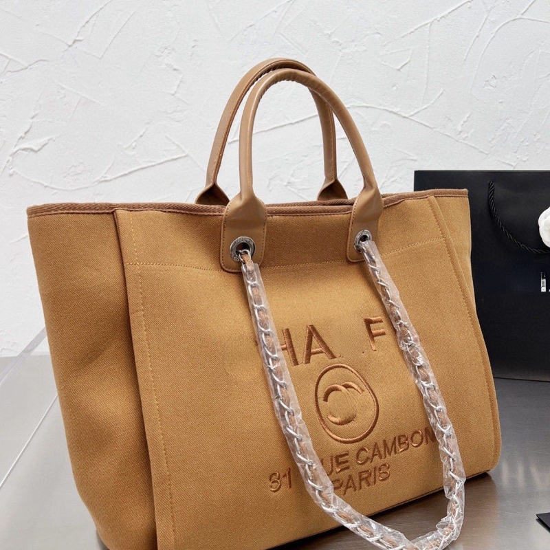 Classic Brand Logo Embroidered Beach Bag Linen Canvas Mommy Bag Shopping Bag Large Capacity Fashionable Candy Color Tote-image-967151354