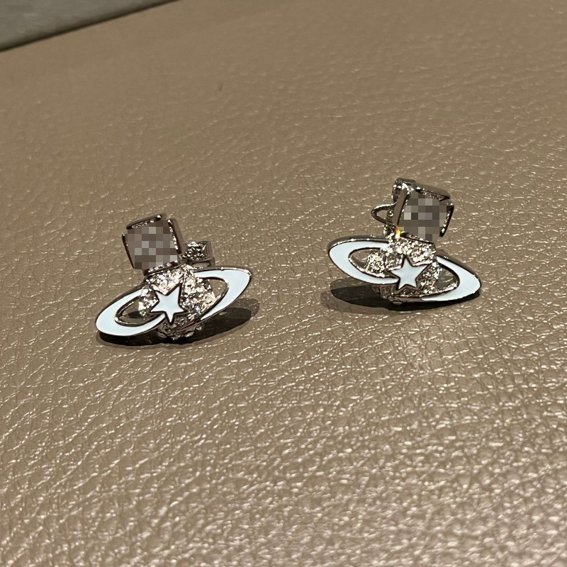 Lady Designer Studs Earrings Blue Star Meteor Pentagram Earrings Full of Diamonds Saturn Niche Sweet Cool Style Earrings-image-956820241