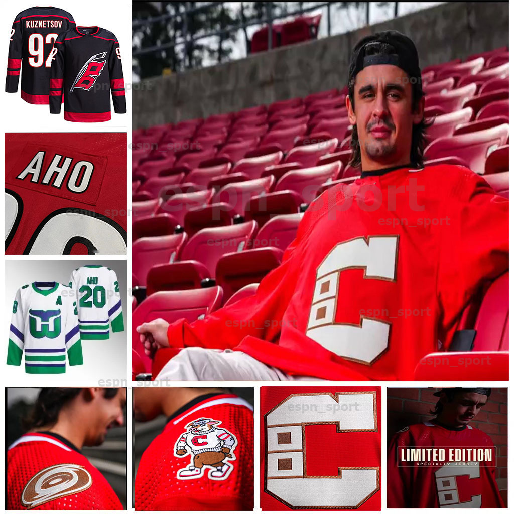 Maillot Vintage Hurricanes 2024 RED Édition Limitée 92 Kuznetsov Sebastian Aho Andrei Svechnikov Martin Necas Staal Teuvo Teravainen Brent Burns