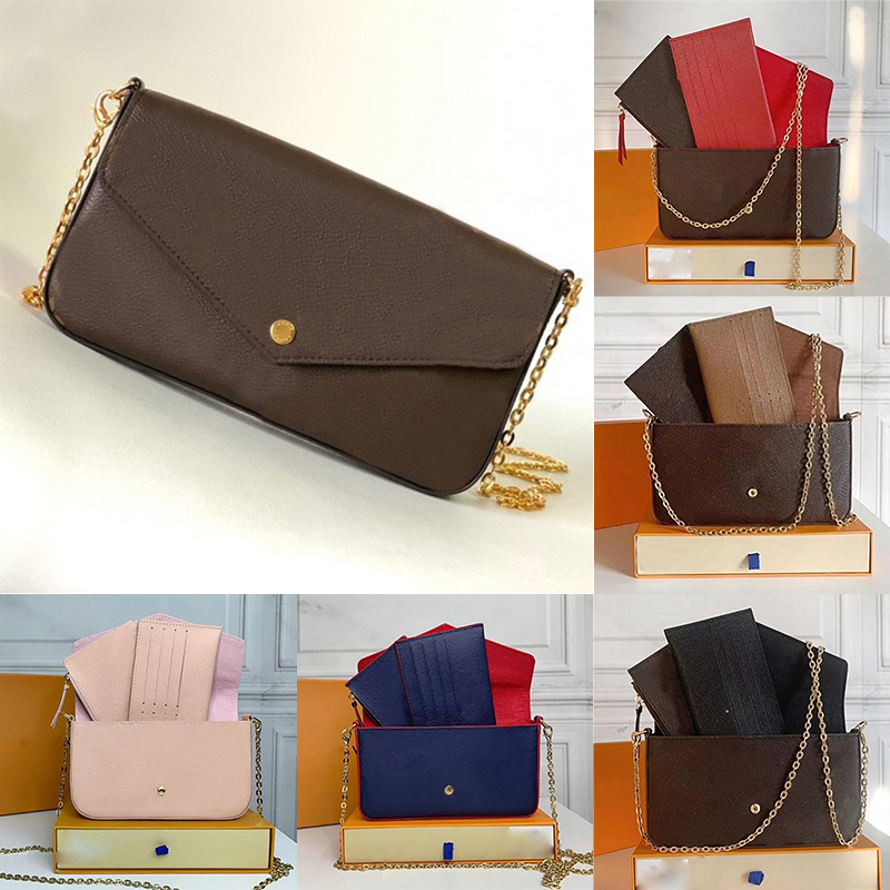 Designer Classic Felicie Pochette Sac rose noir beige beige femme de haute qualité lettres de fleurs en cuir sac à main le sac à main enveloppe d