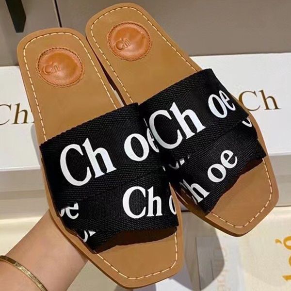 Designer slippers women&#039;s wooden sandals flat canvas mule slippers, multi letter furry fur women&#039;s summer outdoor slippers-image-956811863