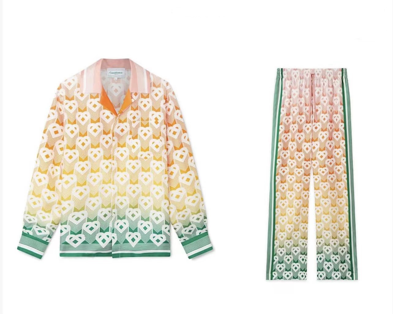 Casablanca Gradient Heart Monogram Silk Shirts Designer Men and Women Sets Long Pants Tracksuits-image-736535227