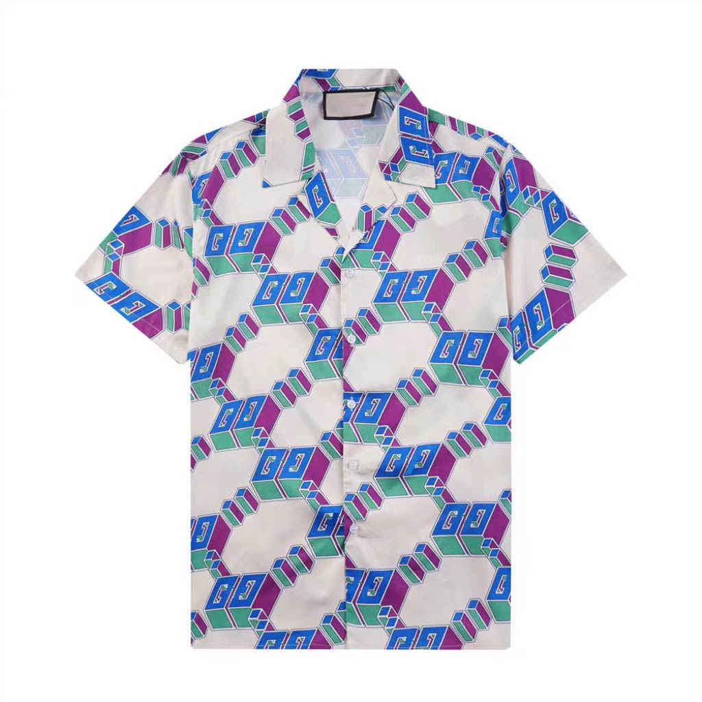 designer Fashion T Shirt Hawaii Floral Letter Print Beach Shirts Men's Designer Silk Bowling Shirt Casual Men Summer Short Sleeve Loose Asia