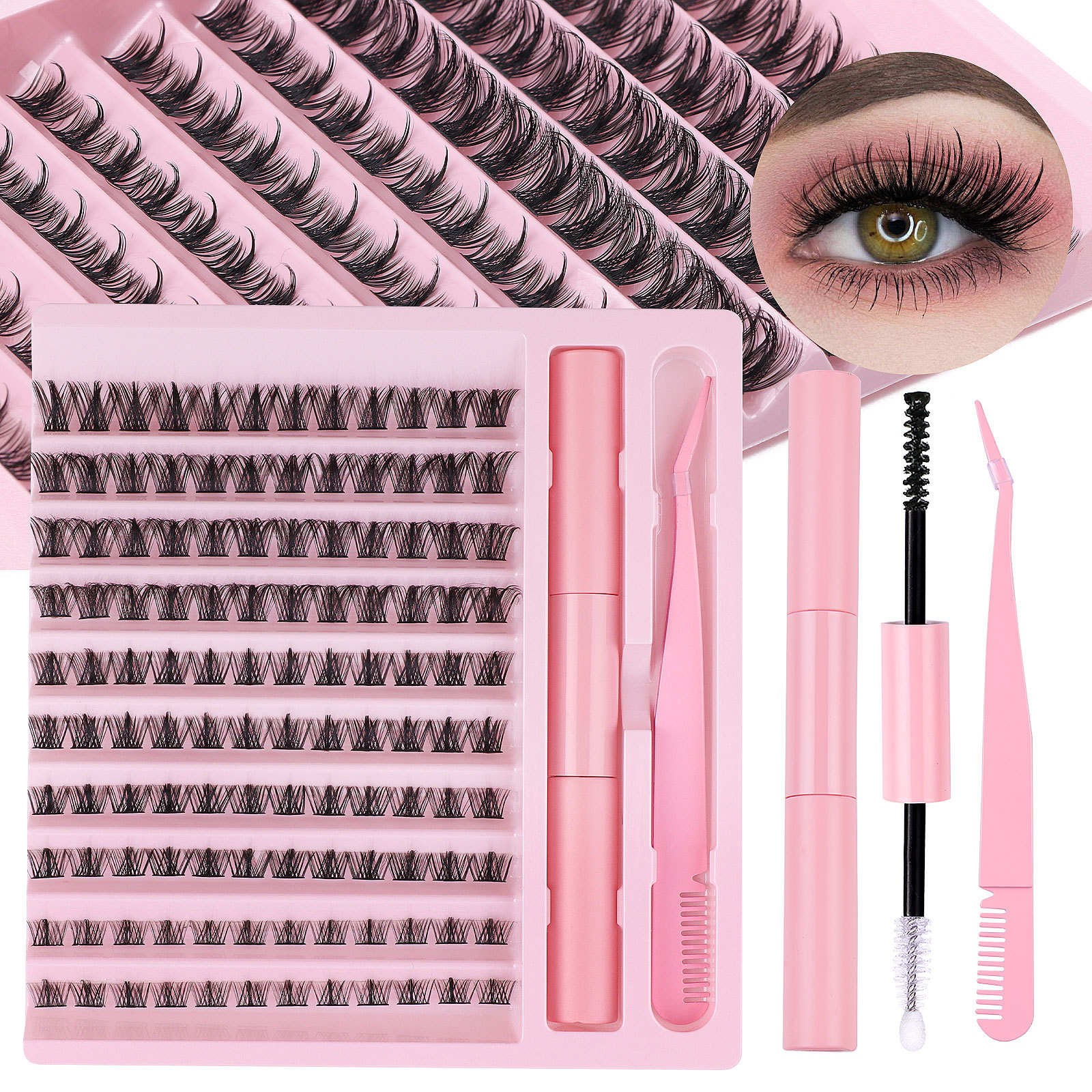 Cluster Lashes 120Pcs DIY Segmented Eyelashes Extensions Naturally Soft Light Handmade Reusable Grafted Eyelashes with Bond & Seal Tweezer Indivi-image-957547747