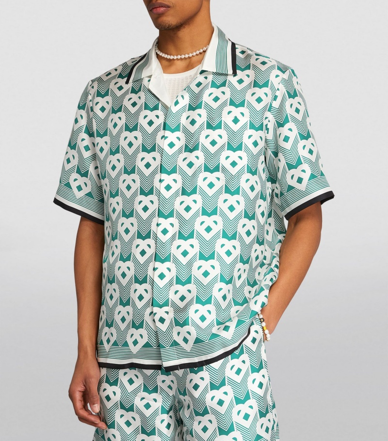 Casablanca Cuban Collar Sets Silk Designer Men Shirts Green Heart Shorts Casablanc-image-736540959