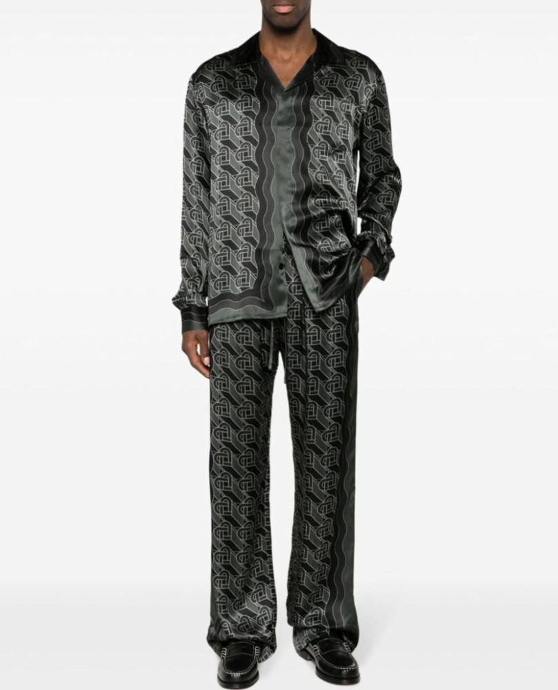 Casablanca Black Heart Printed Sets Silk Long Sleeved Shirts Loose Pants Casablanc-image-764615671