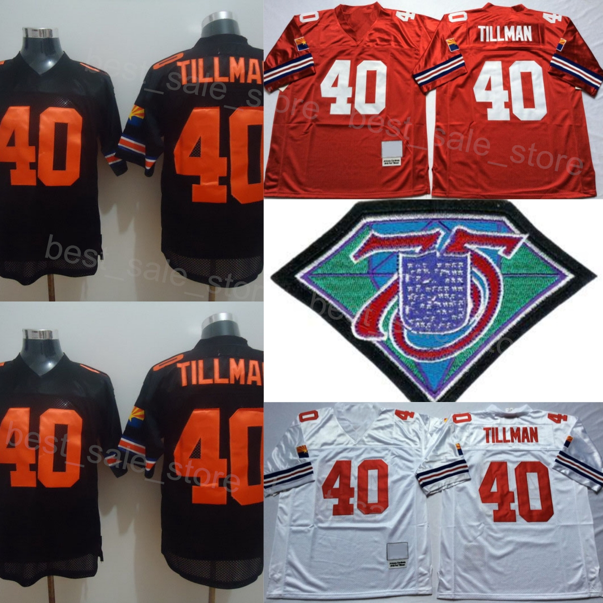 Throwback Football Vintage 40 Pat Tillman Jersey Hommes 75e Anniversaire Rétro Noir Rouge Blanc Couleur Équipe Broderie Et Couture Pour Les Fans