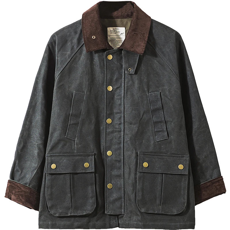 Vintage Atroviren Wax Jacket Waterproof Military Motorcycle style Coat Of Spring Autumn Loose Fit Cowboy Waxed Canvas Clothes 240308
