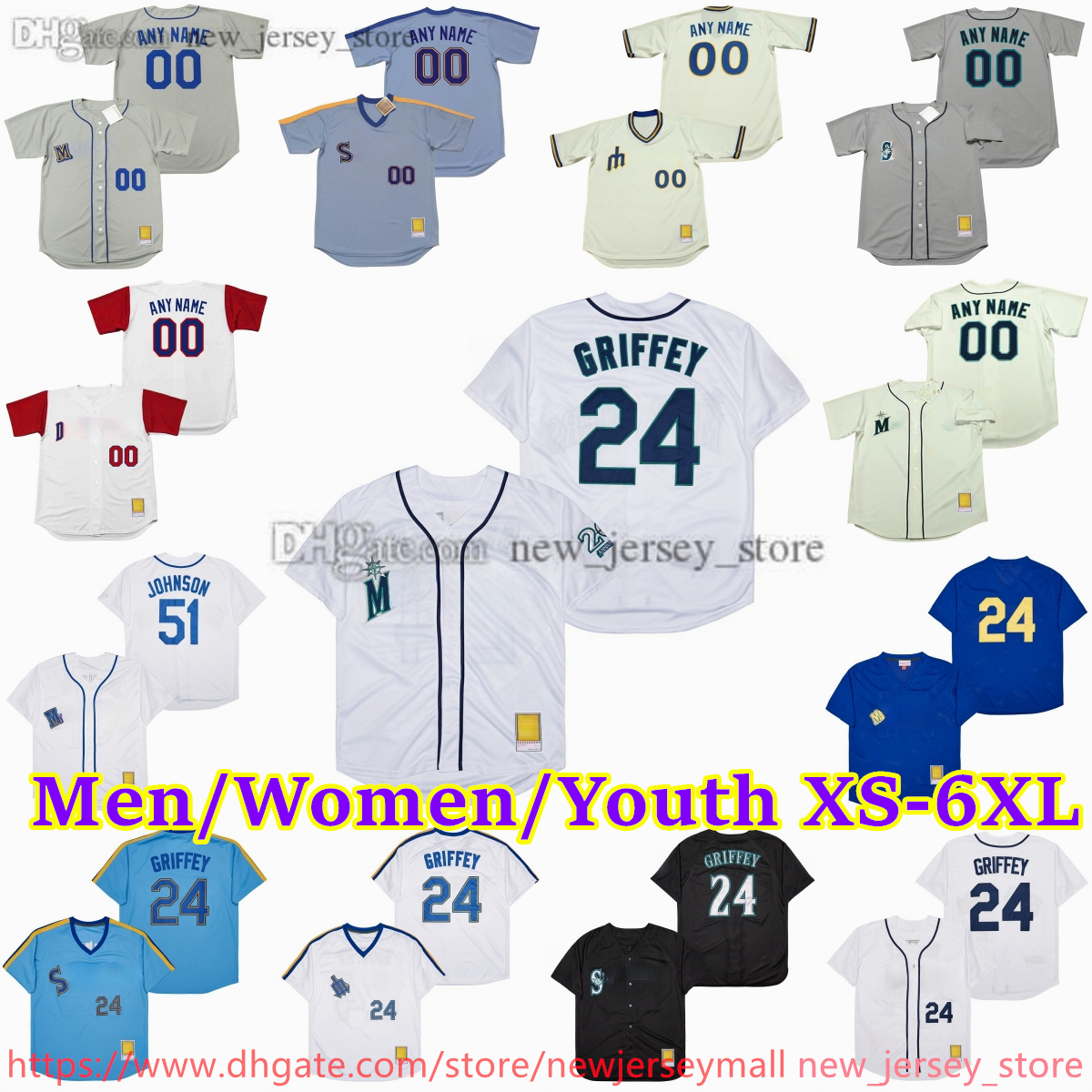 Custom XS-6XL Movie Throwback Baseball Jersey 24 KEN GRIFFEY 11 EDGAR MARTINEZ DAVE HENDERSON JOHN OLERUD HAROLD REYNOLDS FELIX HERNANDEZ OMAR VI-image-957390817