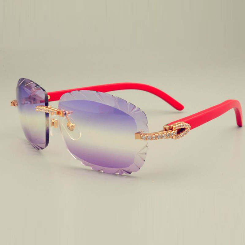 Nouvelles lunettes de soleil à lentilles en vente chaude 8300715 bras en bois rouge naturel trop lunettes, miroir pare-soleil unisexe en diamant