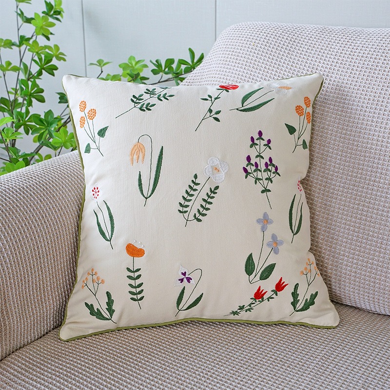 embroidered pillowcase Bellflow Mushroom Wisteria flowers Pillow case 45X45cm cotton canvas cushion cover-image-957718575