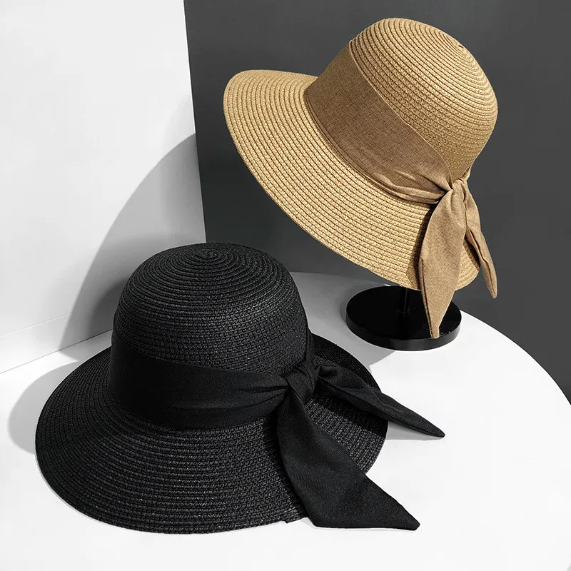 New Summer Wide Brim Hats Women`s Beach Sun Hat Women Vacation Sunscreen Cap Woman Sunshade Straw Hat Ladies Dress Caps