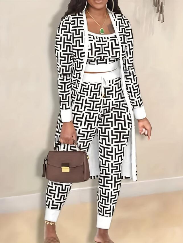 Luxury Womens Tracksuits Geometric printed Three Piece Set Sports Vest windbreaker Jacket Sweatpants jogging Suit Stretchy Designer Sets Women Cloth