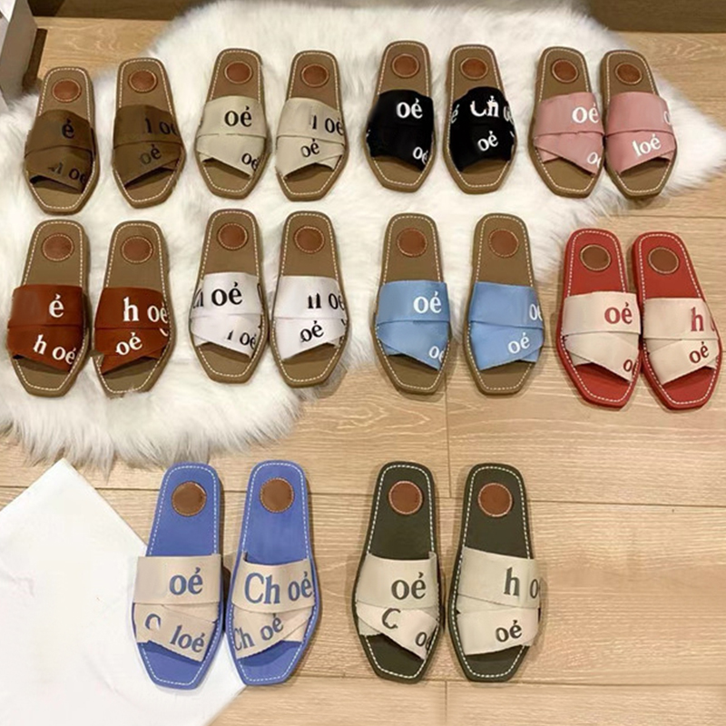 Designer Cross Slippers Luxury Womens Woody Clogs Mule Flat Sandals Slide Letter Women Pink chloey Slippers Summer Beach Platform Canvas Herringbone