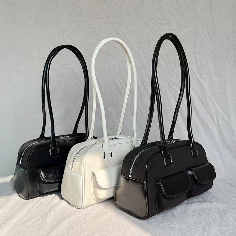 Shoulder bag luxury designer bag women's handbag leather bowling bag patent leather small square bag long shoulder strap bag Underarm Bag Wo-image-957740019
