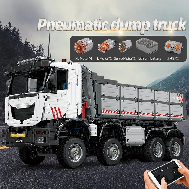 The Pneumatic Dump Truck with Motor Building Blocks MOULD KING 19013 Technical APP&RC Assembly Engineering Vehicle Truck Education Toys Kids Birt-image-958030229