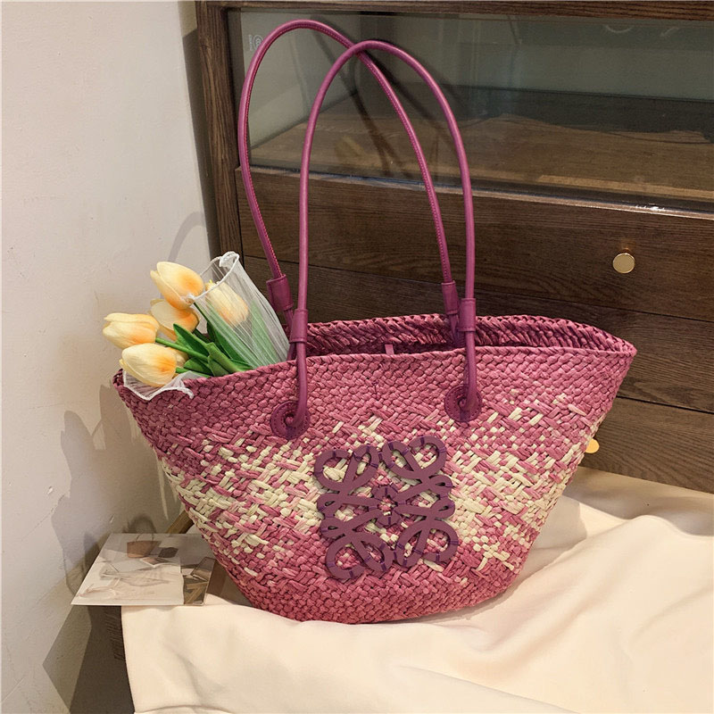 Sac fourre-tout de plage de paille de mode sac à main de grande capacité avec des poignées en cuir sac fourre-tout décontracté pour les voyages e