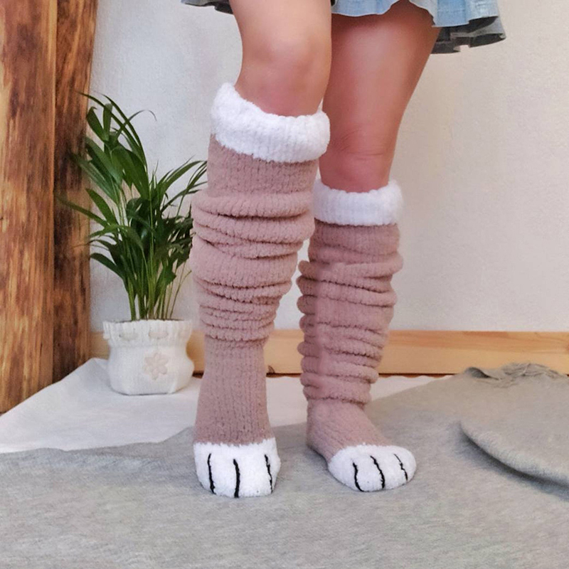 Women Plush Warm Stockings Animal Paws Cute Cosplay Thick Knee-High Socks Fall Winter Hosiery