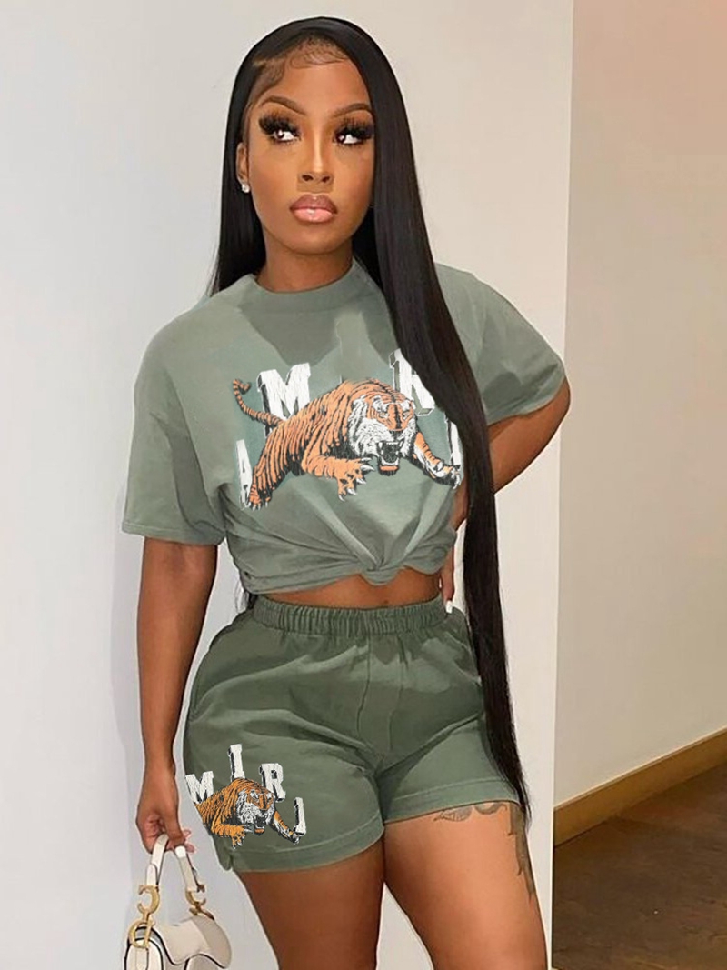 STYLISH LADY Letter Printed Sports 2 Piece Set Women Short Sleeve O Neck T Shirt and Shorts Suits 2024 Summer Casual Loose Street Tracksuits-image-958172904