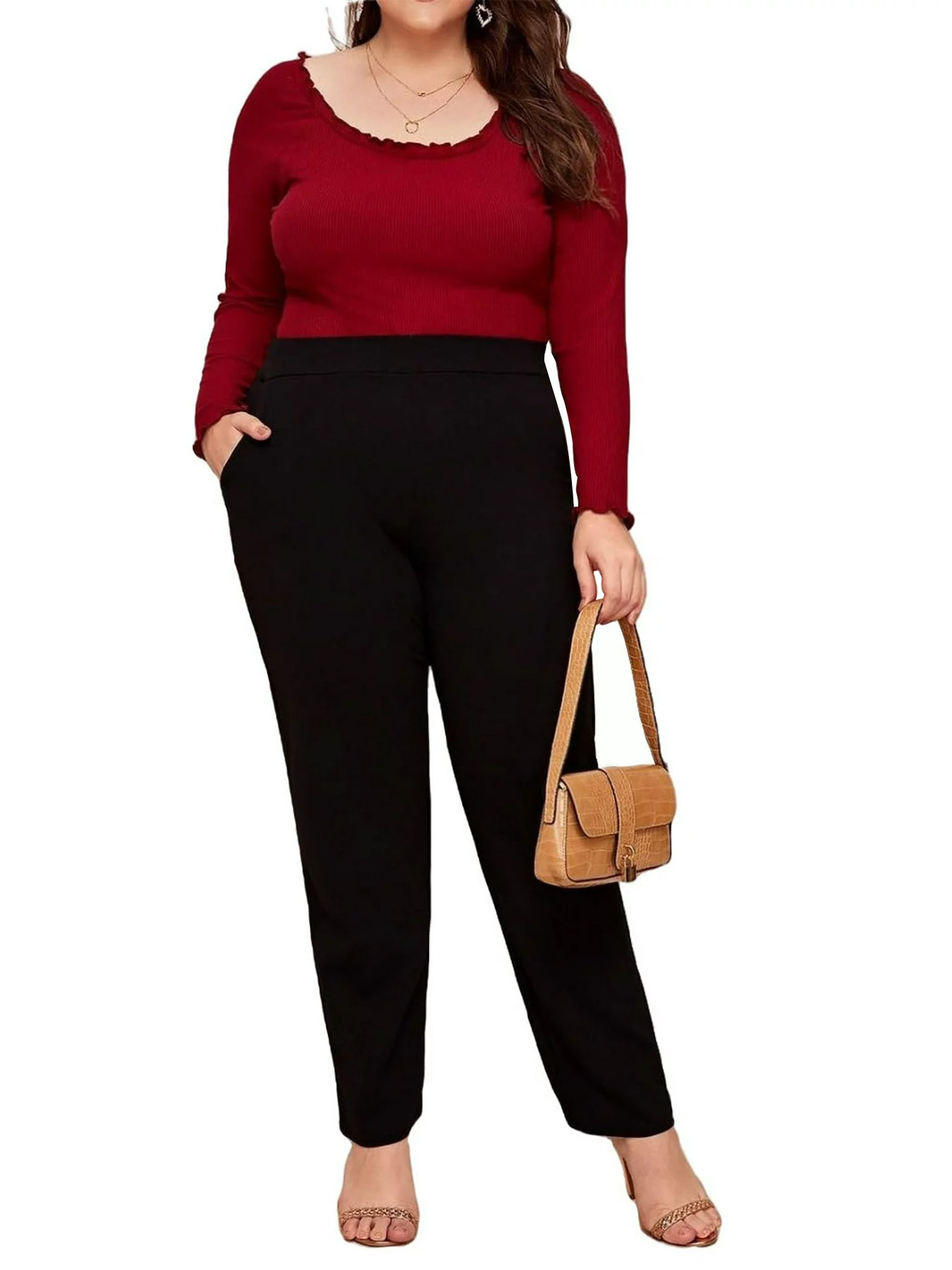 Women's spring and autumn plus-size stretch elastic waist elegant style solid color slim nine-cent trousers straight trousers