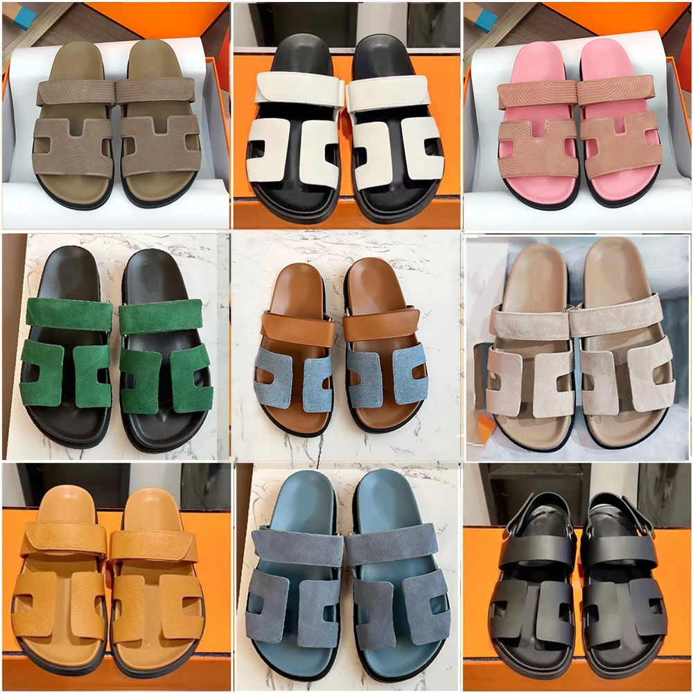 Pantoufles en cuir véritable hommes de luxe sandale sandales en daim beige célèbre designer femmes plage mule plate rose Chypre sandlas dames dia
