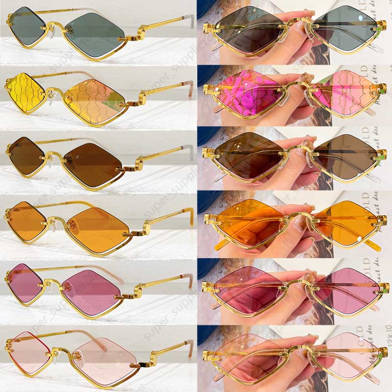 2024SS GEOMETRIC Frame SUNGLASSES GG1604S Luxury Women Designer Sunglasses Gold Metal Hollow Frame Pink with Logo Lens 100% UV Protection Fashion-image-958664942