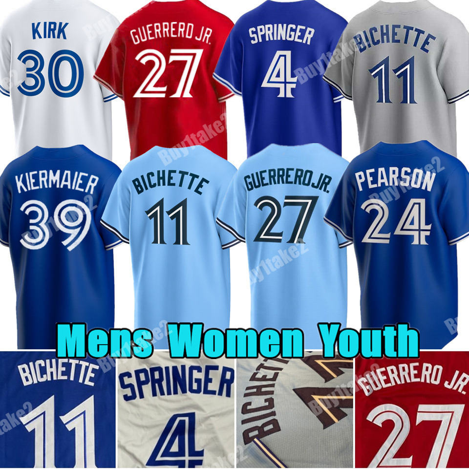 Custom 27 Vladimir Guerrero Jr. 11 Bo Bichette Baseball Jersey Alejandro Kirk George Springer Torontos Justin Turner Kevin Gausman Blue Jays Kiermaier Joey Votto 