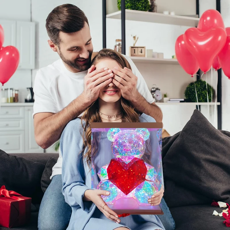 LED Light Up Teddy Bear Romantic Colorful Red Heart Bear in Gift Box for Valentine's Day Birthday Christmas Anniversary Gifts