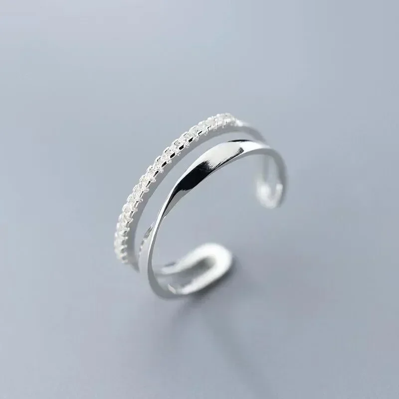 Original 925 Sterling Silver Double LInes Rings For Women Wedding Engagement Silver Women's Vintage Ring Fine Jewelry